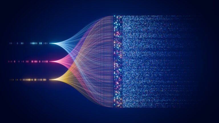 Abstract digital flow representing the shift from siloed AI usage to integrated, process-driven AI that connects enterprise systems for scalable business value.
